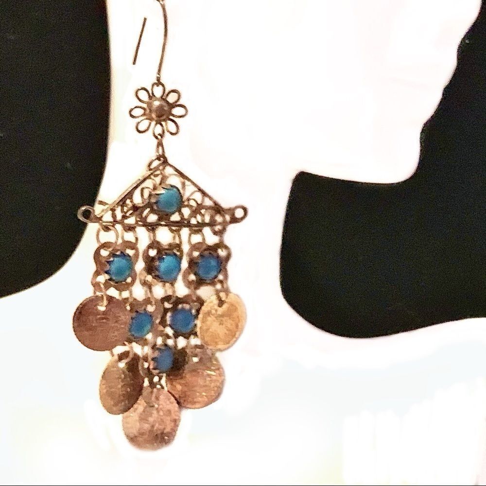 Gold Coinfilagreeturquoisechandelierearrings - image 3